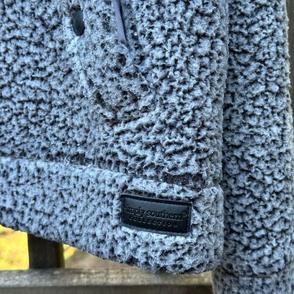 Simply Southern Womens Heathered Charcoal Gray Sherpa Fleece Pullover Buttons - Picture 5 of 12